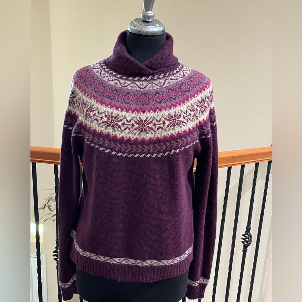 VINTAGE EVAN PICONE Purple Fair Isle Turtleneck Sweater, RUSTIC STYLE, SIZE M: